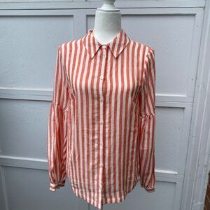 Boden  Anna Blouson linen -Striped Button-Up - orange and White